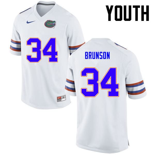 NCAA Florida Gators Lacedrick Brunson Youth #34 Nike White Stitched Authentic College Football Jersey GAX5164QO